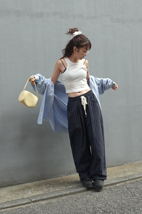 リネン混ストライプラフパンツ